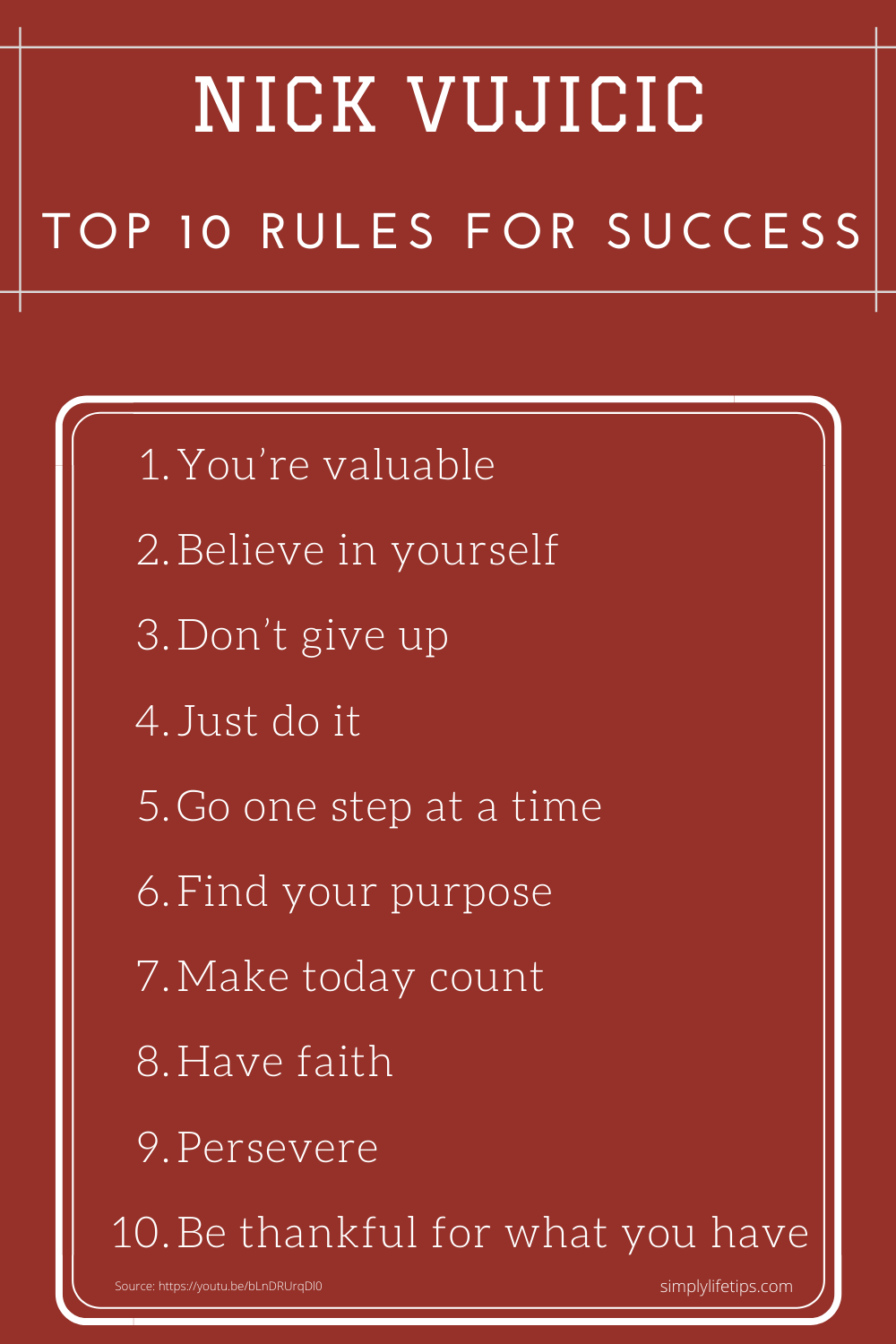 Nick Vujicic - Top 10 Rules For Success